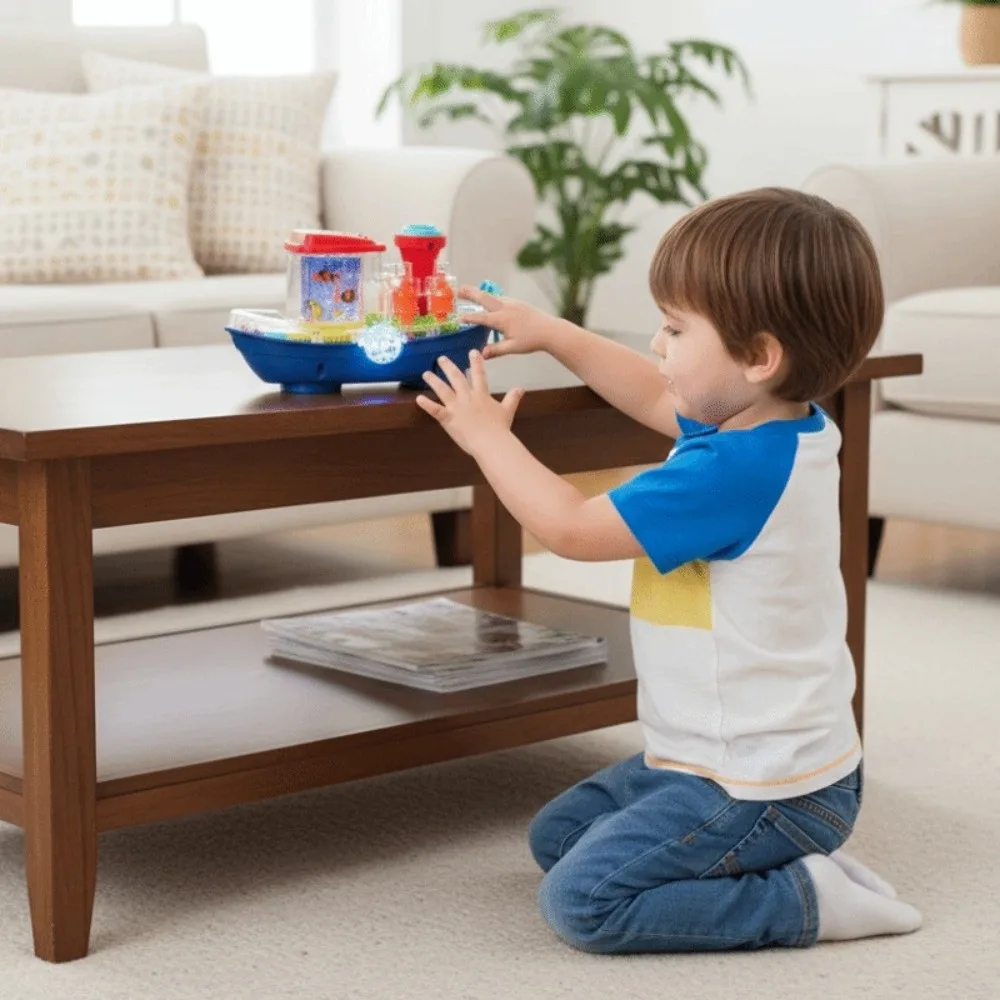 Baby Educational Toys Plastic Transparent Gear Mechanical Car Sound Light Electric Moving Boat Musical Ship Gift