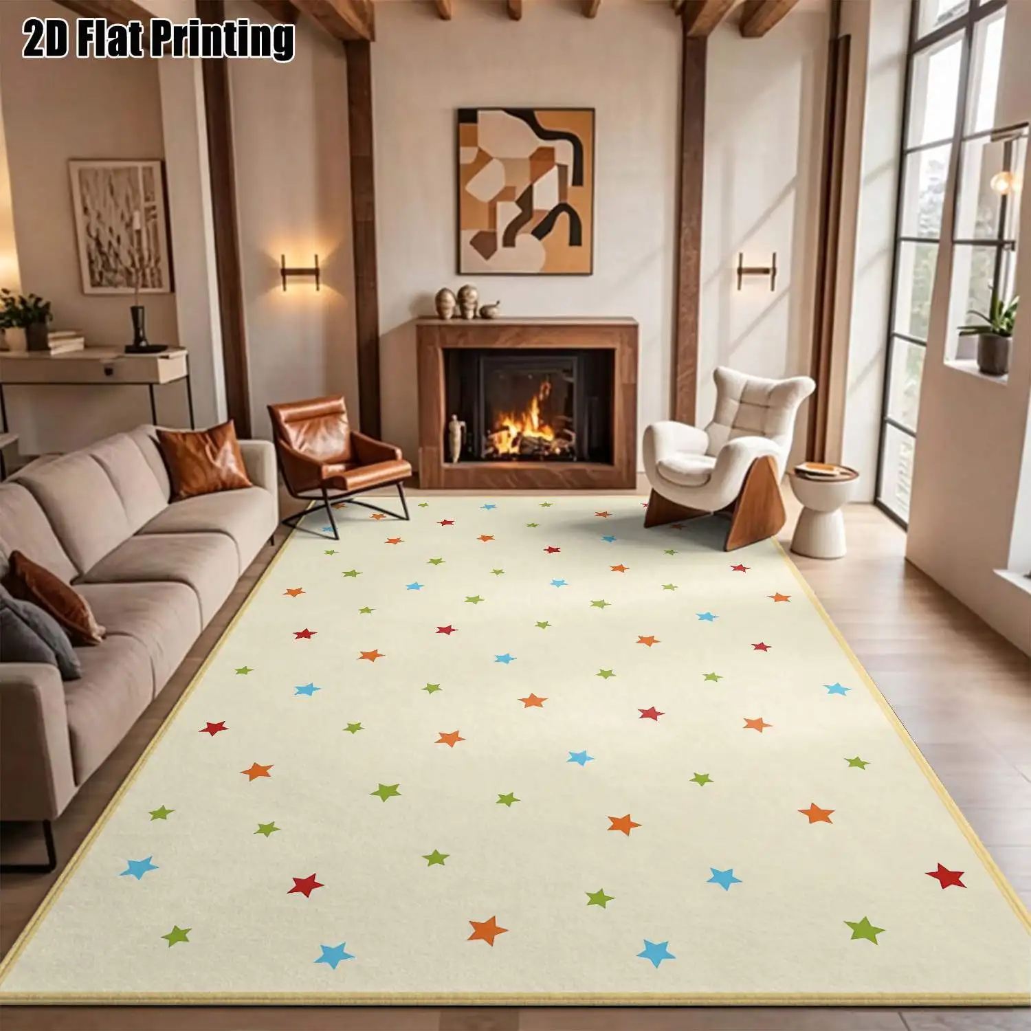 1Pc 2D Printed Colorful Star Nordic/Instagram Style Modern Minimalist Geometric Carpet, Home Decor, Multi-Size, Machine Washable, Suitable for Entrance, Dining, Foyer, Bedroom, Living Room