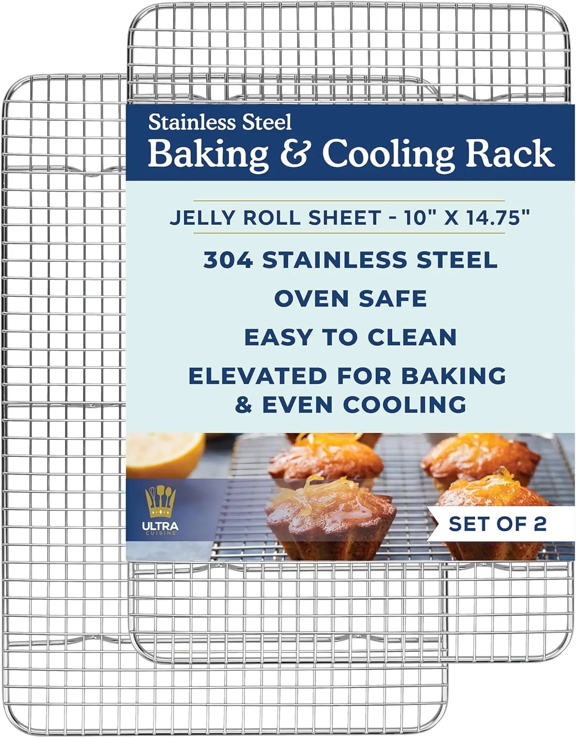 

Oven-Safe, Dishwasher-Safe 100% StainlSteel Cooling & Baking Rack Set - Jelly Roll Sheet Pan Size