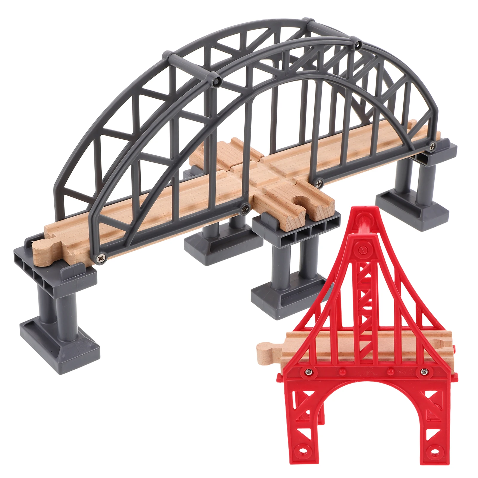 

2pcs Train Track Wooden Railway Bridge Wood Plastic Accessories Set For Kids Pretend Play Bridge Scene Expansion Kit Simulation
