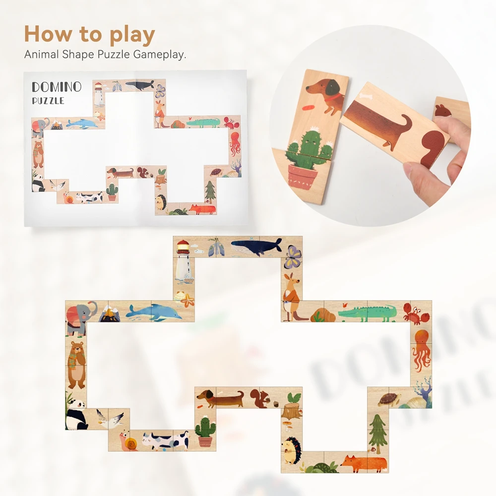 Baby Montessori Speelgoed Houten Cartoon Dier Domino Puzzel Stapel Bouwsteen Kaarten Baby Balans En Educatief Speelgoed Baby Cadeau