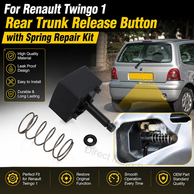 Reparaturset für den Auslöseknopf der Heckklappe mit Rückstellfeder für Renault Twingo Mk1 1993–2007 – behebt das Problem, dass der Knopf der Heckklappe nicht richtig funktioniert oder eingedrückt