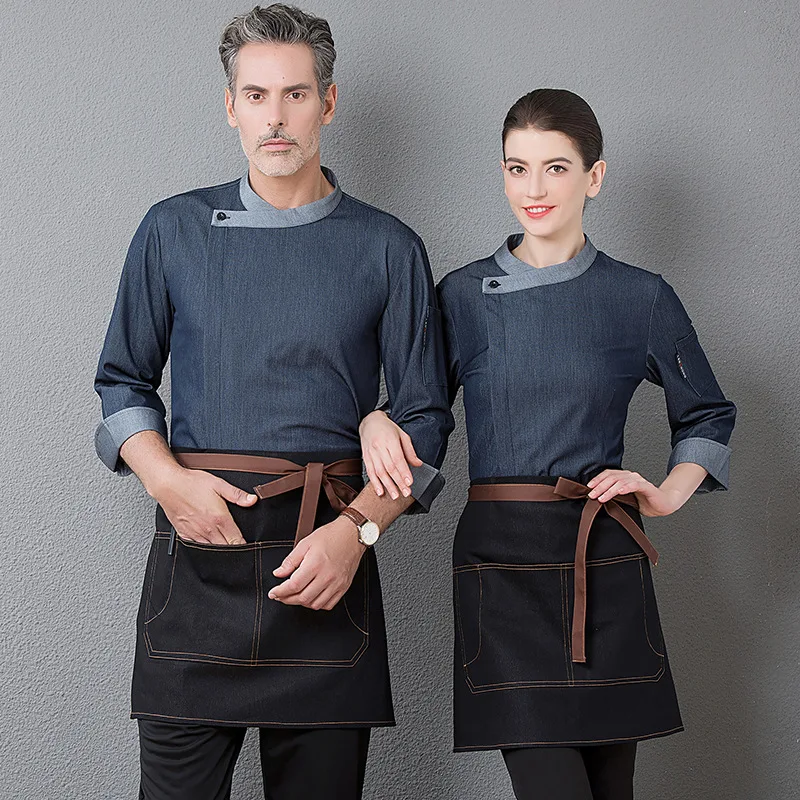 elastic-fabric-chef-workwear-for-men-long-sleeved-autumn-wear-western-style-thickened-kitchen-and-restaurant-chef-uniform-for