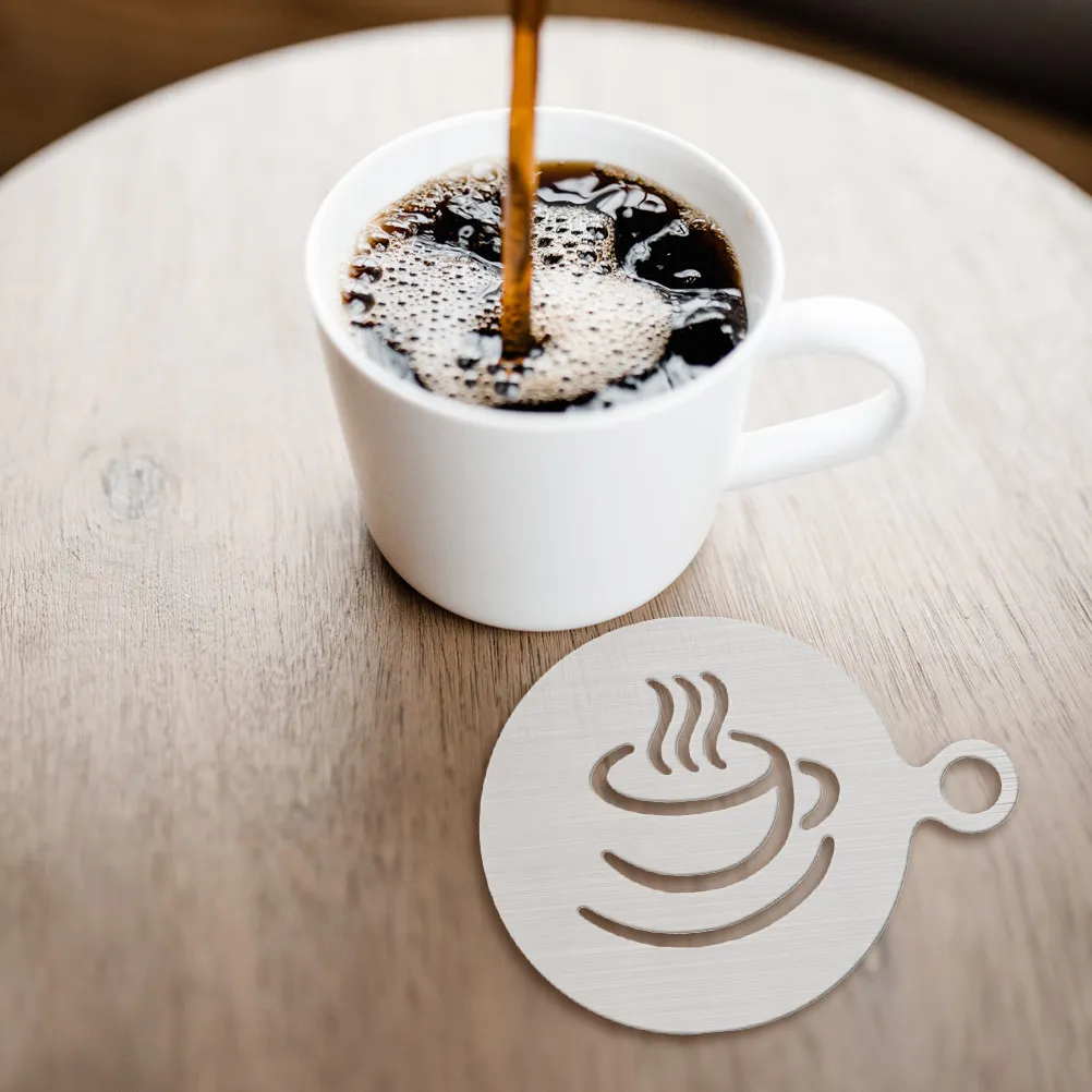 2Pcs Stainless Steel Coffee Stencils for Latte Art Cappuccino Milk Foam Decorating DIY Sugar Powder Sprinkling Reusable Washable