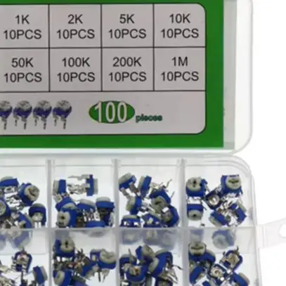 100pcs RM065 Trimmer Potentiometer Assortment 10 Values 500 Ohm To 1M Carbon Film Variable Resistor Kit For Electronics Repair