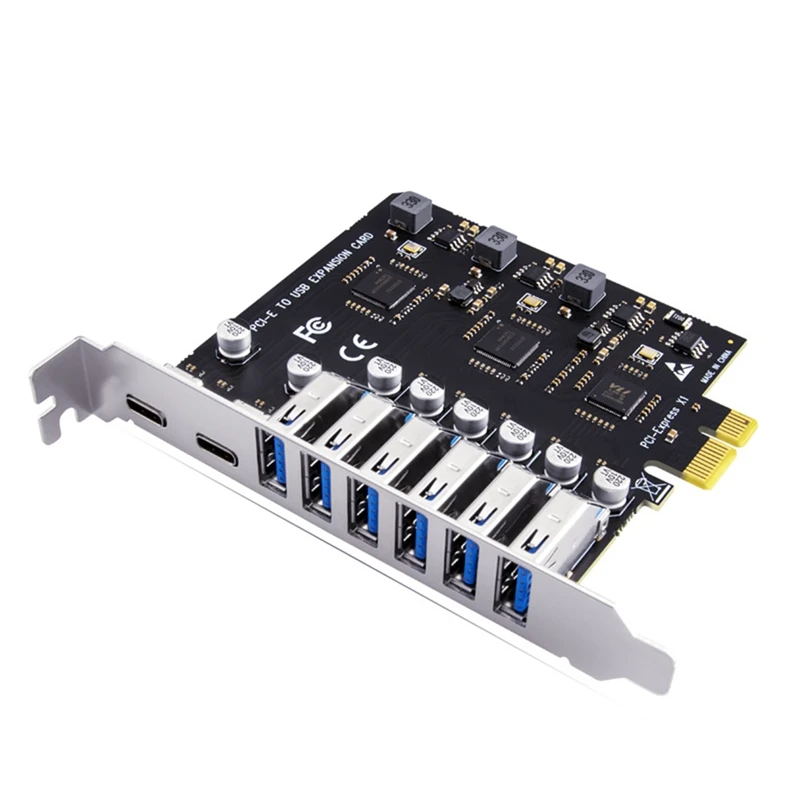 USB 3.2 And Type C PCI-E Expansion Card PCIE To USB Controller 6Port + 2Port USB-C 3.2 PCI-E Card Adapter