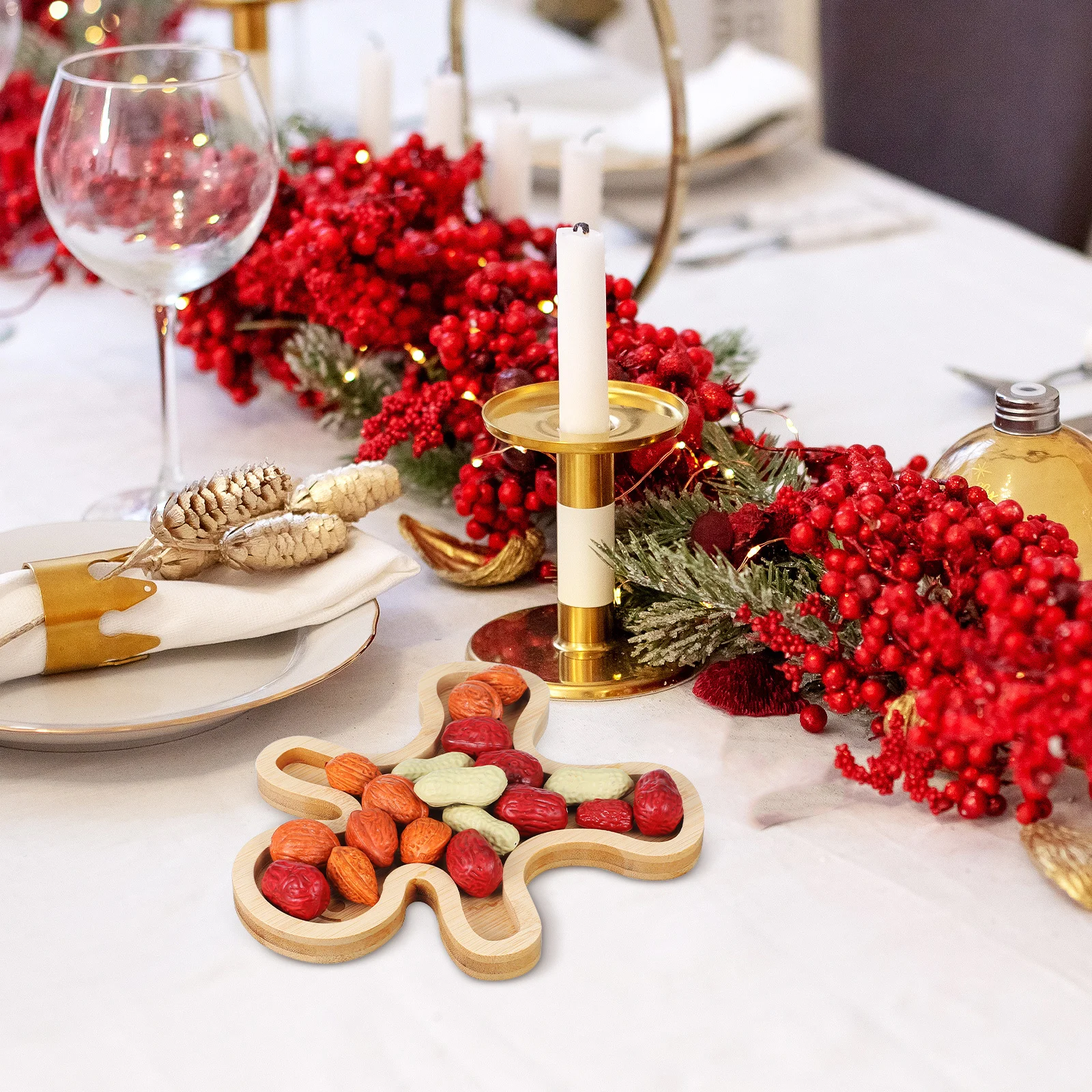 

Holiday Bamboo Gingerbread Man Treat Tray Creative Serving Board Snack Bread Dessert Party Platter Holiday Treat Tray