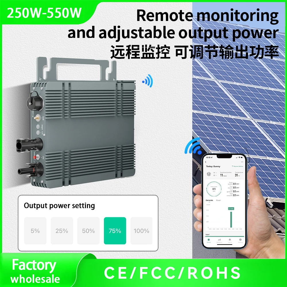 Micro Inverter 250W-550W Pure Sine Wave MPPT Output 120V/230VAC PV Input 20V-50VDC Tie Grid Inverter With WIFI Monitoring