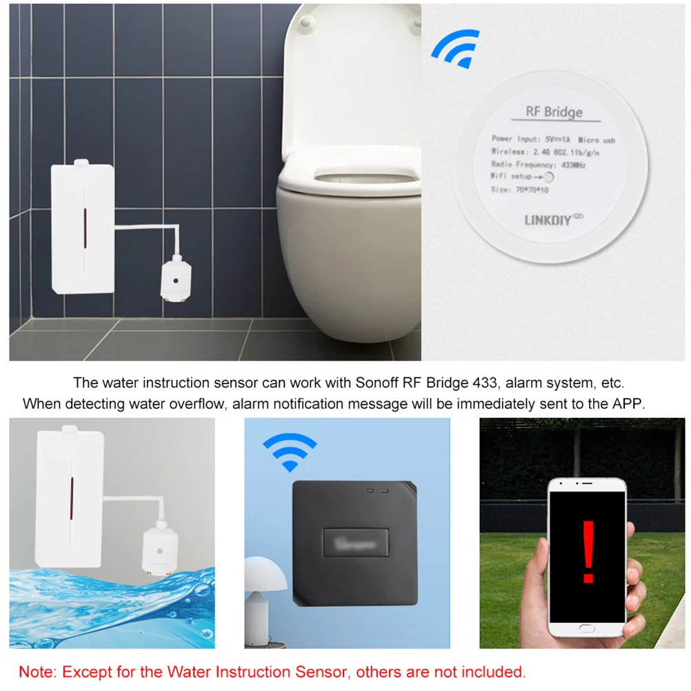 

1Pcs Water Leak Flood Sensor Home Alarm Overflow Security Sensor for Bathroom Kitchen Basement