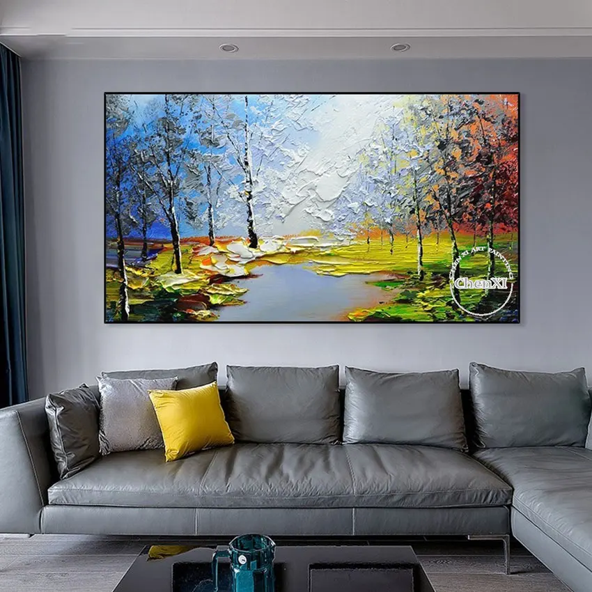 

Living Room Decoration, Large Size Abstract Forest Scenery Oil Painting, 100% Hand Painted Palette Knife Acrylic Wall Canvas Art
