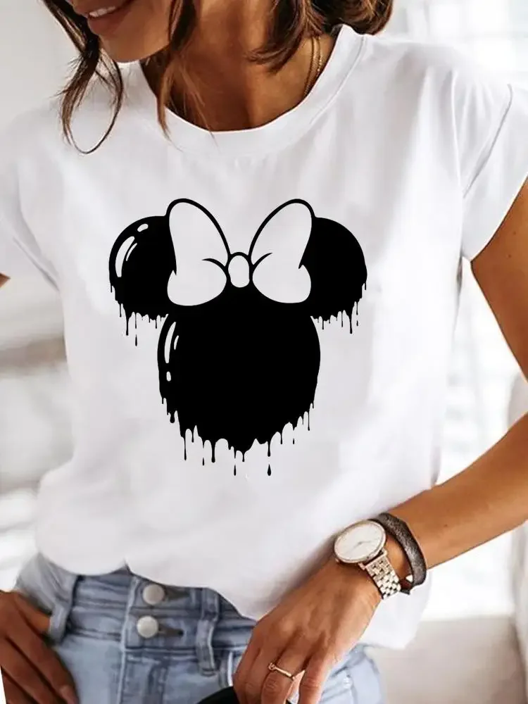 Mickey Mouse Lady Casual Graphic Women T-shirts Cartoon Top Y2K Sweet 90s Cute Clothing Tee Female Printed Fashion Clothes