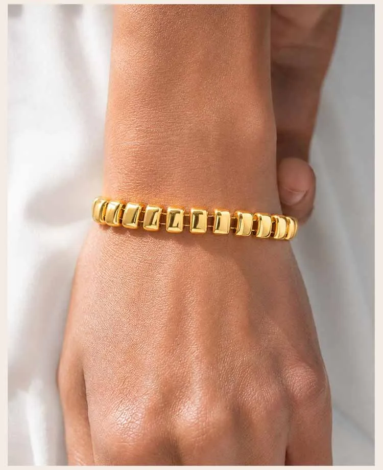 Chunky Perlenarmband, 18K Vergoldeter Edelstahl, Hypoallergener Verstellbarer Ketten-Schmuck – Detail 2