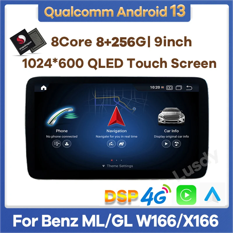 

9" Android 13 Qualcomm 8+256G Car Multimedia Player GPS Radio for Mercedes Benz ML W166 GL X166 2012-2015 CarPlay Video Stereo