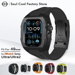 Mod Kit for Apple Watch Ultra 2 49mm Titanium Case Luxury Inlaid Accessories Refitting For iWatch Ultra Fluororubber Strap Band