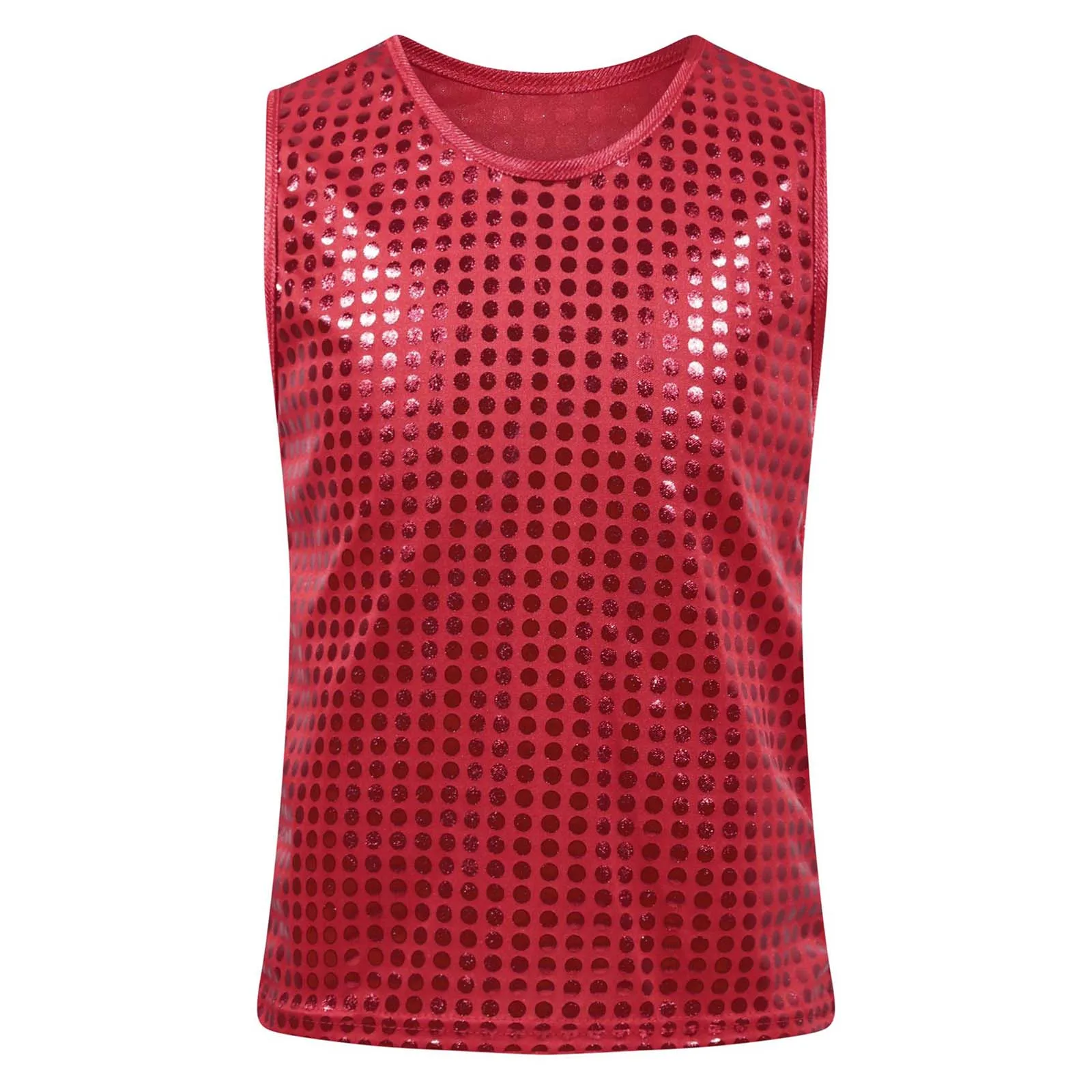 ガールズボーイズメタリックドットジャズダンスベストラウンドネックノースリーブタンクトップチアリーディングステージパフォーマンスコスチュームジャズダンスウェア