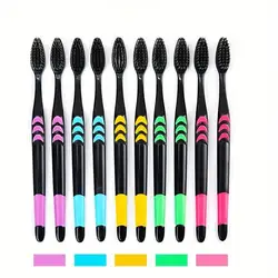10pcs Charcoal Infused Soft Bristle Toothbrush for Deep Oral Cleaningand Gum Care -Ldeal for Daily Use by Adults at Home