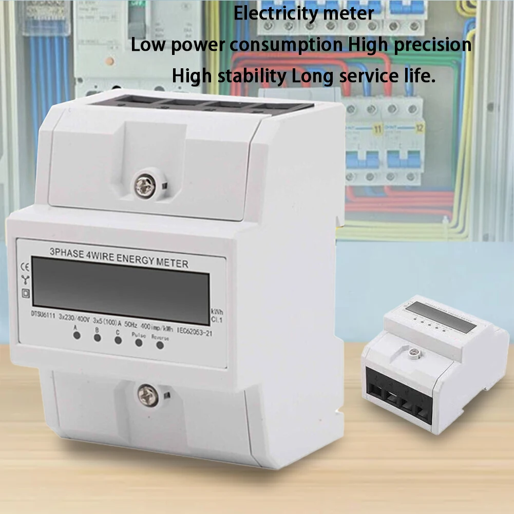 3 Phase 4 Wire Din Rail Energy Meter Digital KWh Meter Power Consumption Monitor 3x120/208V 3x220/380V 3x230/400V 100A