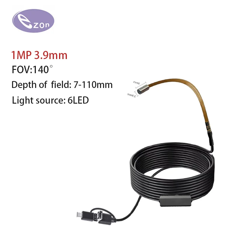 Câmera endoscópica 3.9mm, ip67, à prova dágua, 6 leds, ajustável usb, android, flexível, inspeção, boroscópio, para telefone, pc