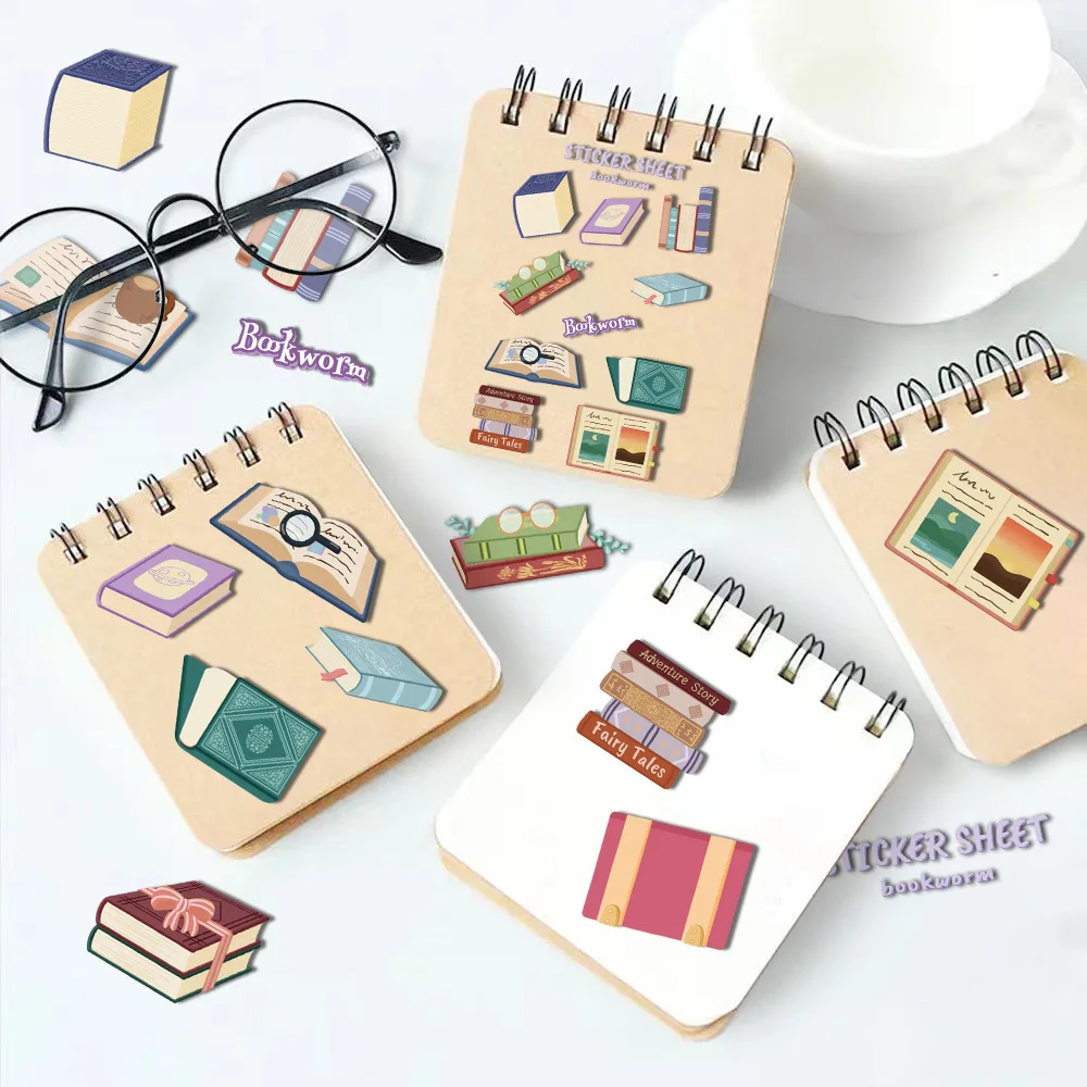 8 Sheets Cartoon Books Waterproof Paper Sticker Aesthetic DIY Decorative Diary Planner Cup Laptop Phone Scrapbook Kids Stickers