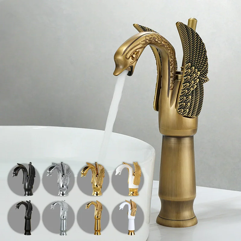 

Antique Swan Bathroom Faucet Basin Faucet Hot Cold Rose Gold Bathroom Sink Faucet Deck Mounted Lavotory Faucet Mixer Water Tap