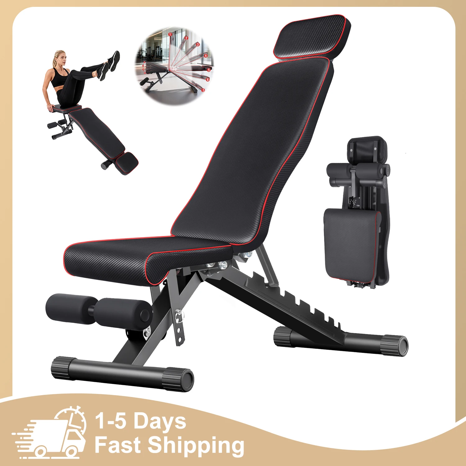 Banco de Ejercicios Ajustable con Bandas de Resistencia para Entrenamiento de Cuerpo Completo, Levantamiento de Pesas, Abdominales y Ejercicios en Casa