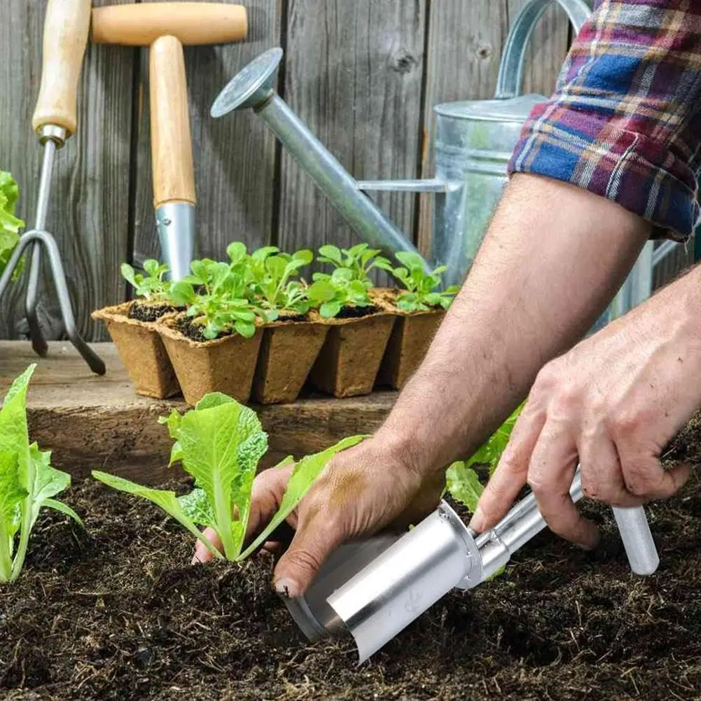 Bulb Planter Tool Stainless Steel Fruit Tree Transplant Drilling Tool,Plant and Fruit Tree Seedling Transplanter with Long
