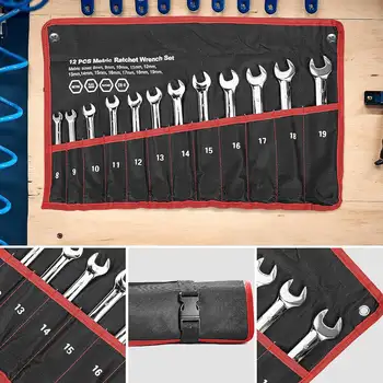 12dílná sada ráčnových klíčů s oboustrannou ráčnou, 72 zubů, metrické rozměry 8 mm-19 mm s úložným pouzdrem, pro motocykly/automobily/mechanické atd. 6 nejlepší prodej sada ráčen s nacvakávacím nářadím - №1