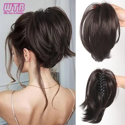 Synthetic Claw Clip in Straight Hair Bun 9 Inch Short Ponytail Extension Short Straight Wigs for Women Fake Heat-resistant hair