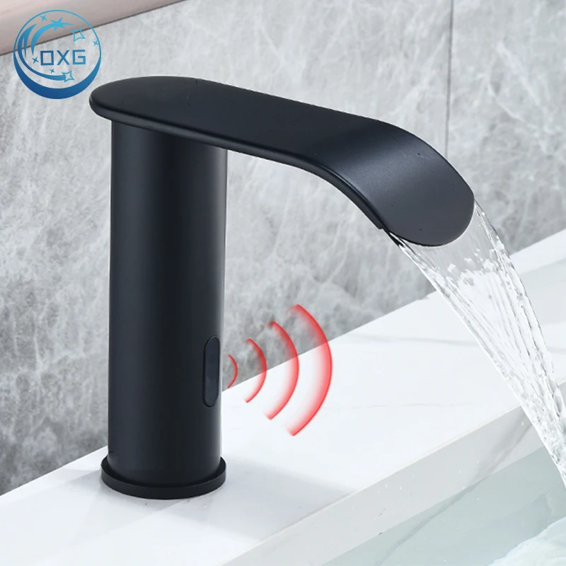 

OXG латунный бесконтактный автоматический сенсорный смеситель для раковины, смеситель для раковины в ванной комнате, водопадный смеситель для раковины, экономия воды, источник питания постоянного/переменного тока
