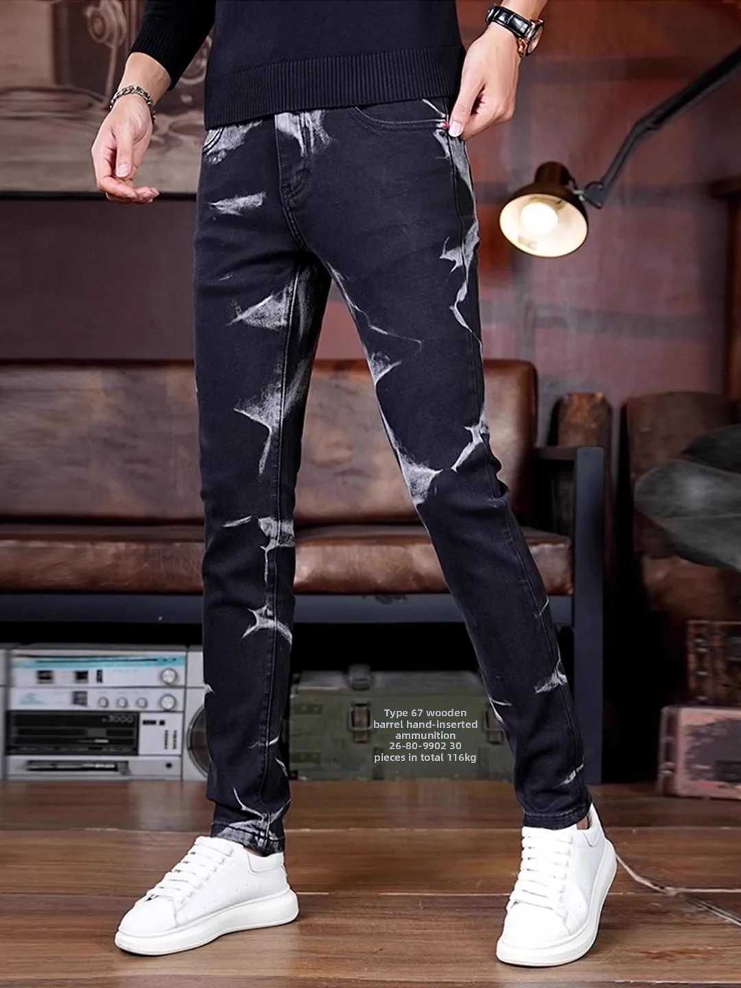 

Men's Casual Heavy Du Printed Jeans Elastic Comfortable Slim Fit Stretchy Long Pants Spring Autumn Faionable Brandl Denim
