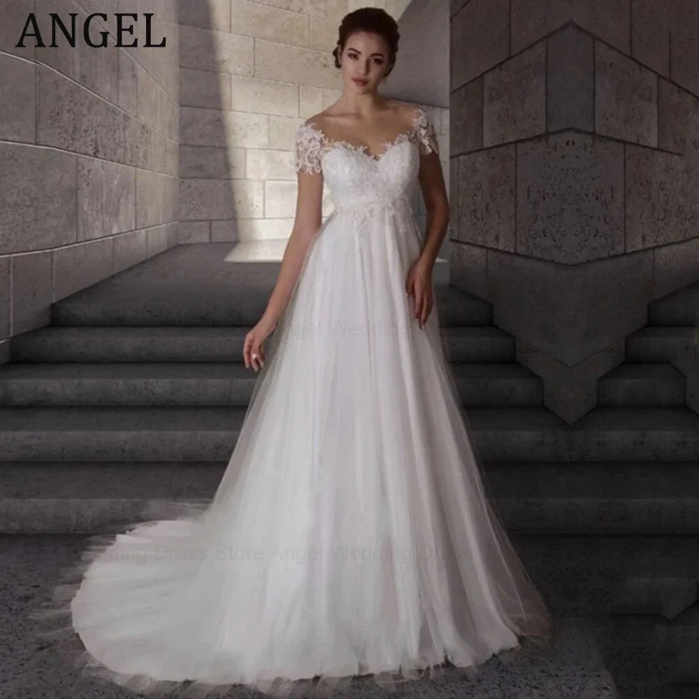 

ANGEL Wedding Dress for Pregnant Women 2026 High Waist Short Sleeves Maternity Wedding Gowns Long Bridal Dress Vestidos de Novia