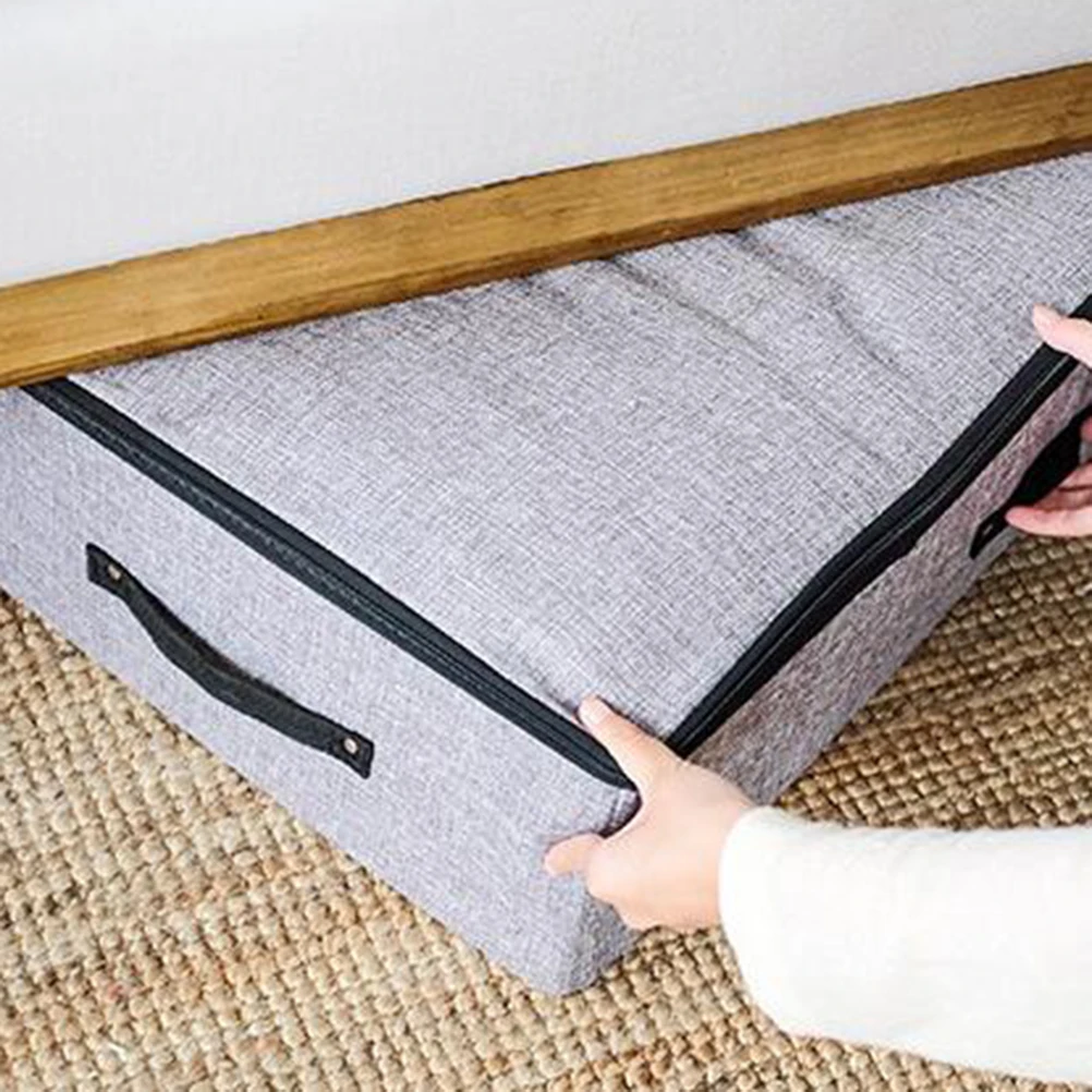 

Foldable Storage Box Bed Containers Cotton Linen Clothing Case Under Bed Bins ganizer Dustproof Zippered Home Tidy Solution