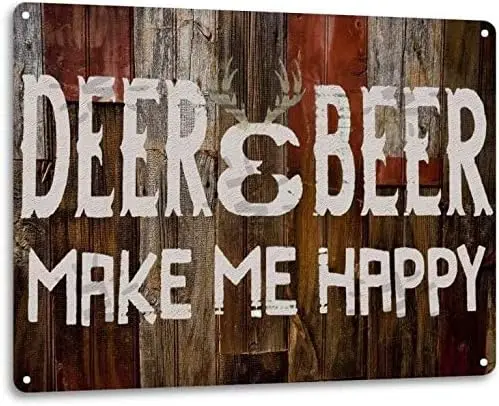 Deer Beer Make Me Happy Retro Funny Hunting Hunt Cabin Wall Decor Metal Tin Sign 8x12in