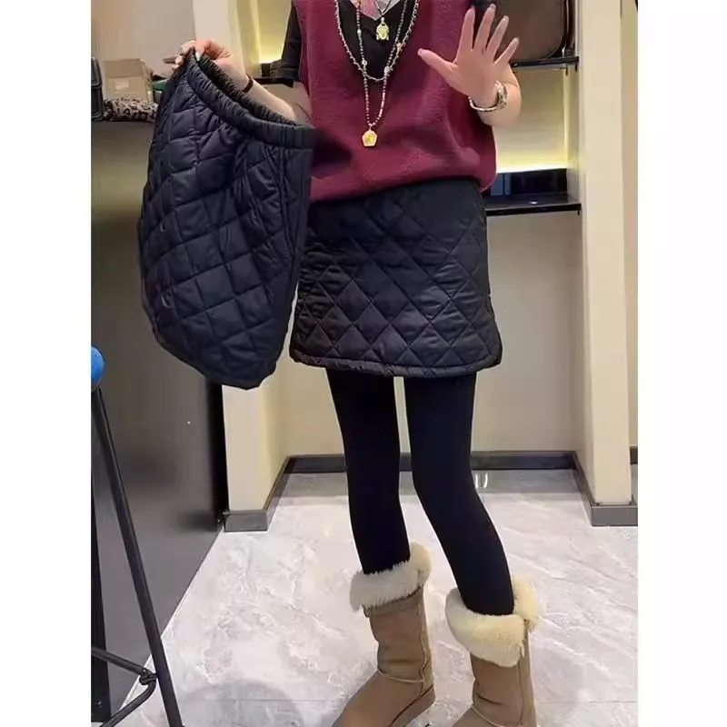 تنورة قطنية قصيرة للسيدات بخصر مرتفع وتصميم كاجوال مع شقوق على الجانبين للخريف والشتاء، أنيقة ودافئة