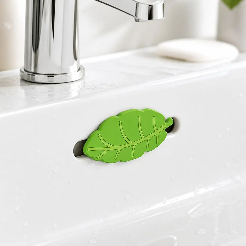 Silicone Washbasin Overflow Plug Green Leaves Sealing Sink Overflow Plug Insect Blocking Leaf Shaped Overflow Hole Cover