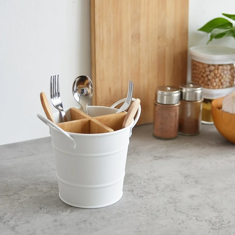 1 قطعة صندوق تخزين قفص عيدان متعدد الوظائف مع برميل عود مقسم رف تخزين المطبخ دلو عود #1