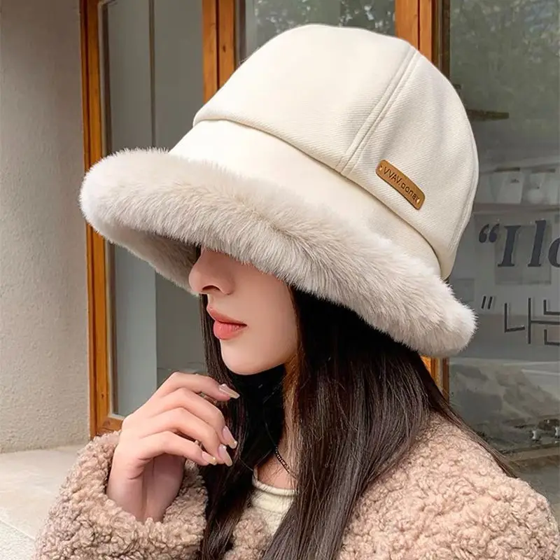 

Women Winter Hat Thickened Artificial Mink Fur Bucket Hat Warm Earwarmer Earmuff Russia Cossack Hat Fur Outdoor Casual Cap