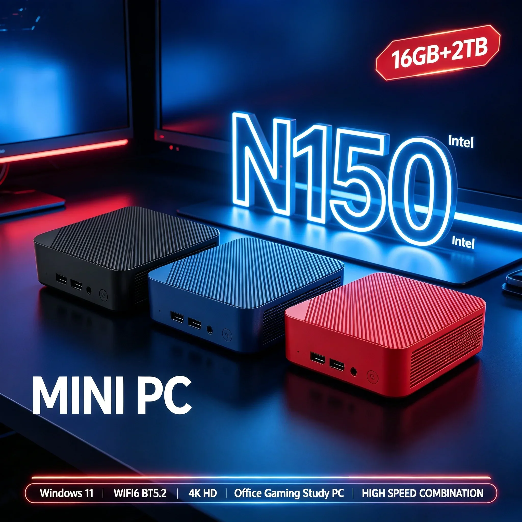 Compact Mini Desktop PC Intel N150 Processor 16GB RAM 1TB 2TB SSD WiFi 6 BT5.2 4K Mini PC Host For Business Home Entertainment