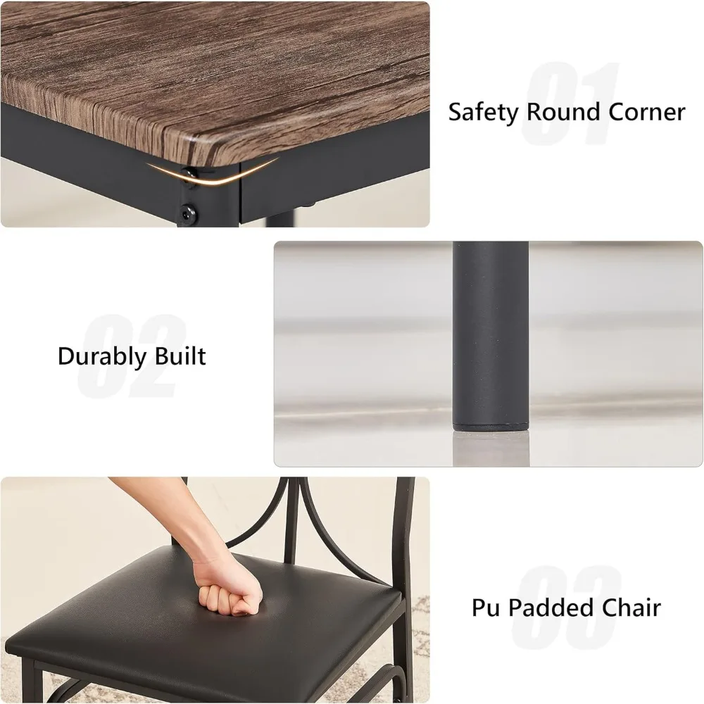 طقم طاولة مطبخ وطاولة طعام بإطار معدني مدمج مع كرسيين للمساحات الصغيرة والشقق