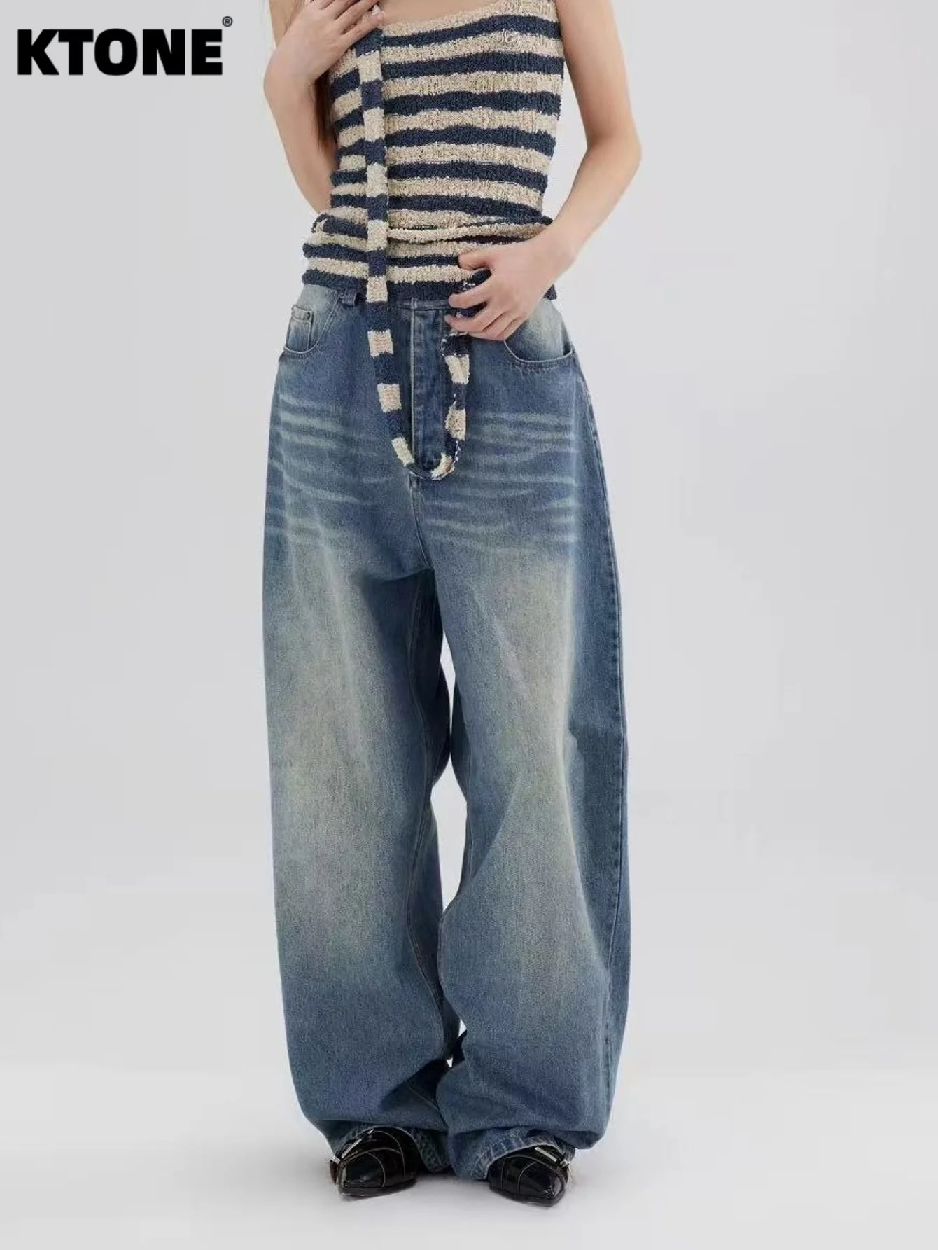 

Vintage Jeans Blue Baggy For Man Hip Hop Style Light Retro Drip No accessories or belts included