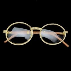 Hiphop Iced 5A Zircon Modern Sunglass 18K Gold Plated Pave Bling Moissanite Glasses Women Men Personality Woody Eyeglass Ins