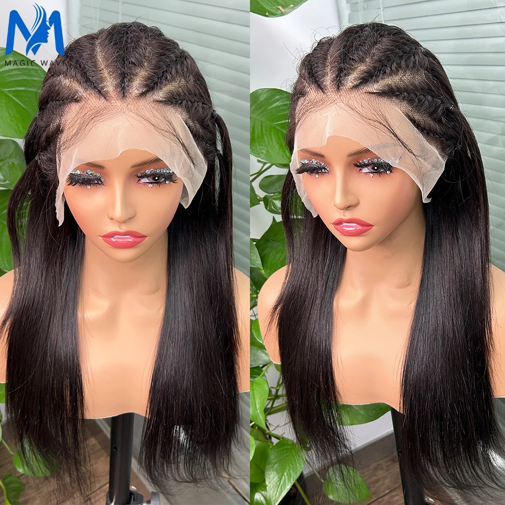 

Straight Human Hair Wigs with Braids 13x4 Transparent Full Lace Frontal 36 Inches Human Hair Braided Wigs for Women PrePlucked