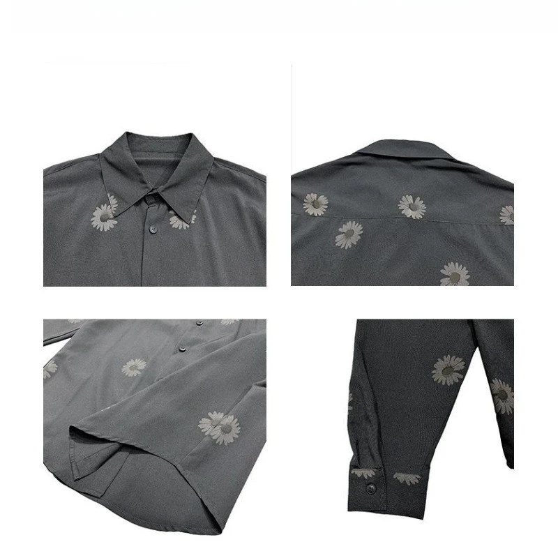 الرجال الأشعة فوق البنفسجية رد الفعل قميص طويل الأكمام توهج الحرارة تضيء الخريف أزياء مريحة تناسب ديزي طباعة عاكسة الملابس ارتداء اليومي