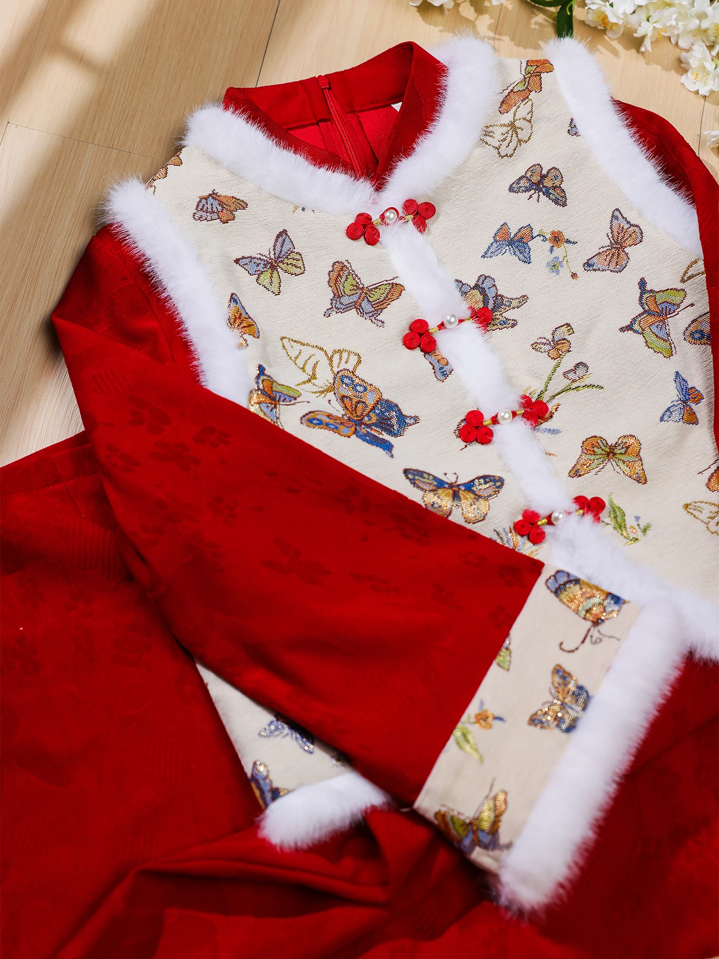 

Red Dragon Year Vest Set Thi Warm New Year Visiting Women's Sle Traditional Chinese Costume Long Sve Long Dr