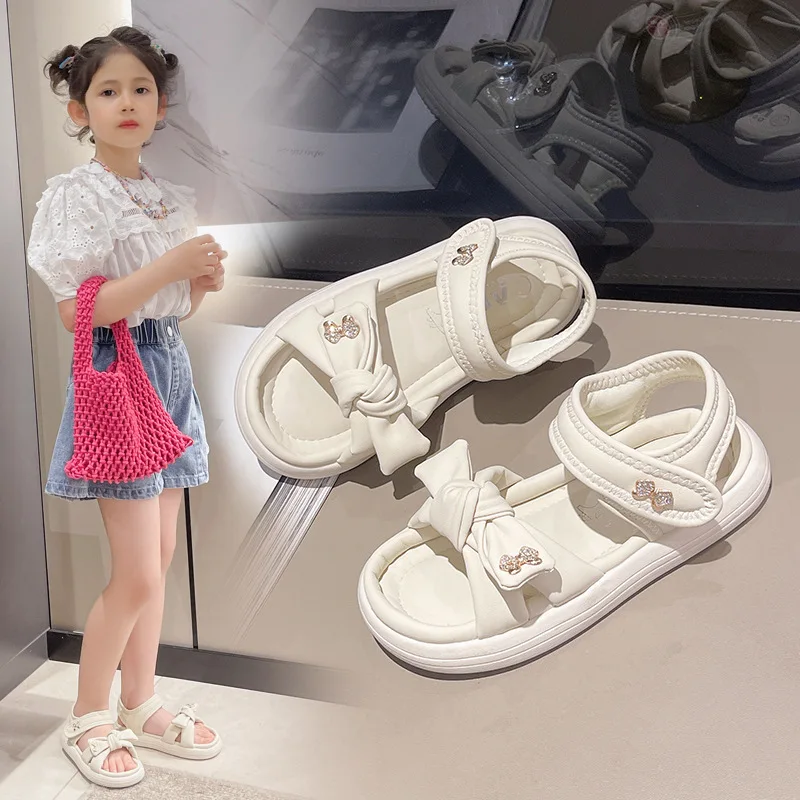 Sweet Girl Princess Dress Sandals Summer New Kids Solid Color Sandals Open-toe Fashion Children's Causal School Bowtie Sandals