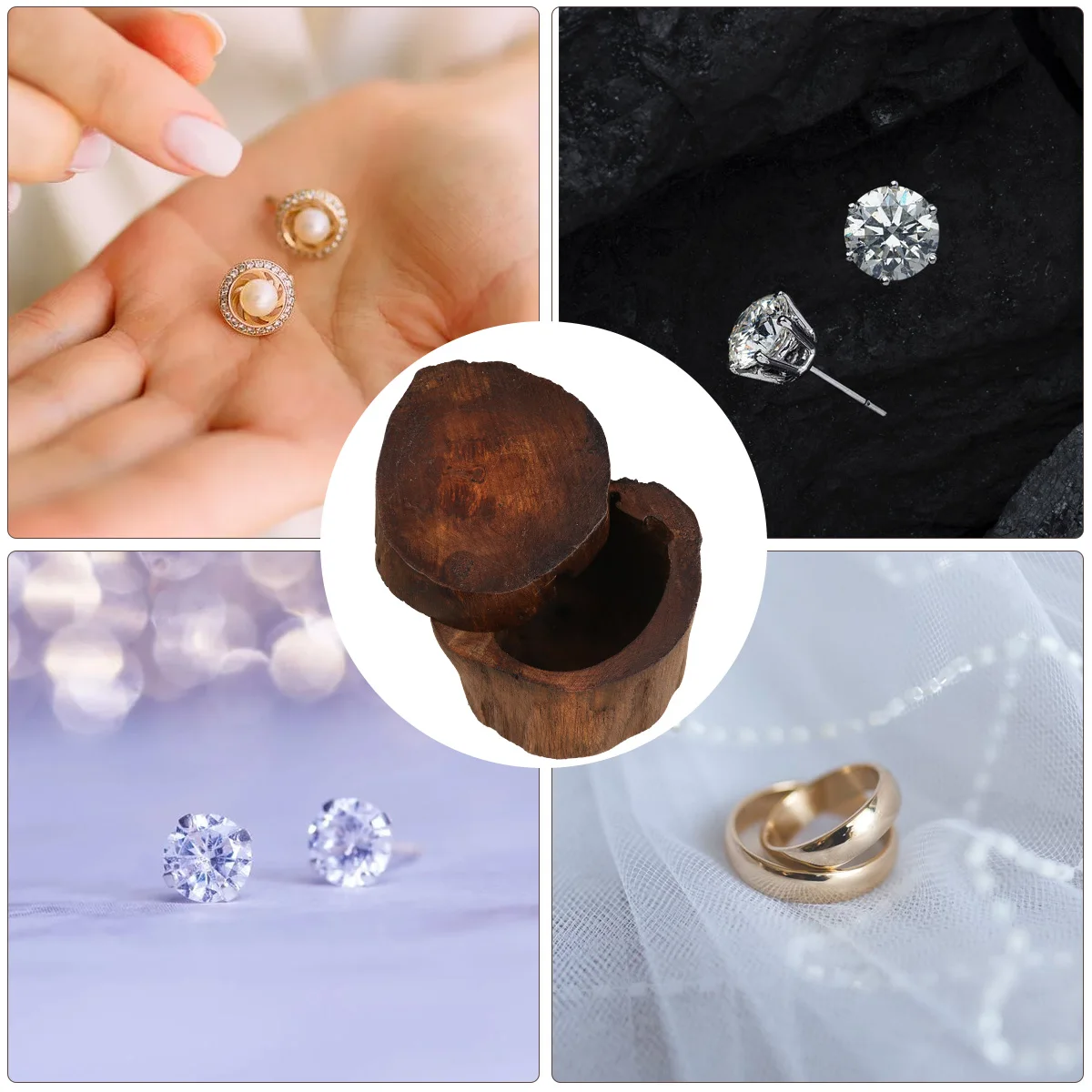 

Round Wooden Jewelry Storage Box Vintage Style Organizer for Rings Bracelets Earrings Desktop Bedroom Nightstand Decor