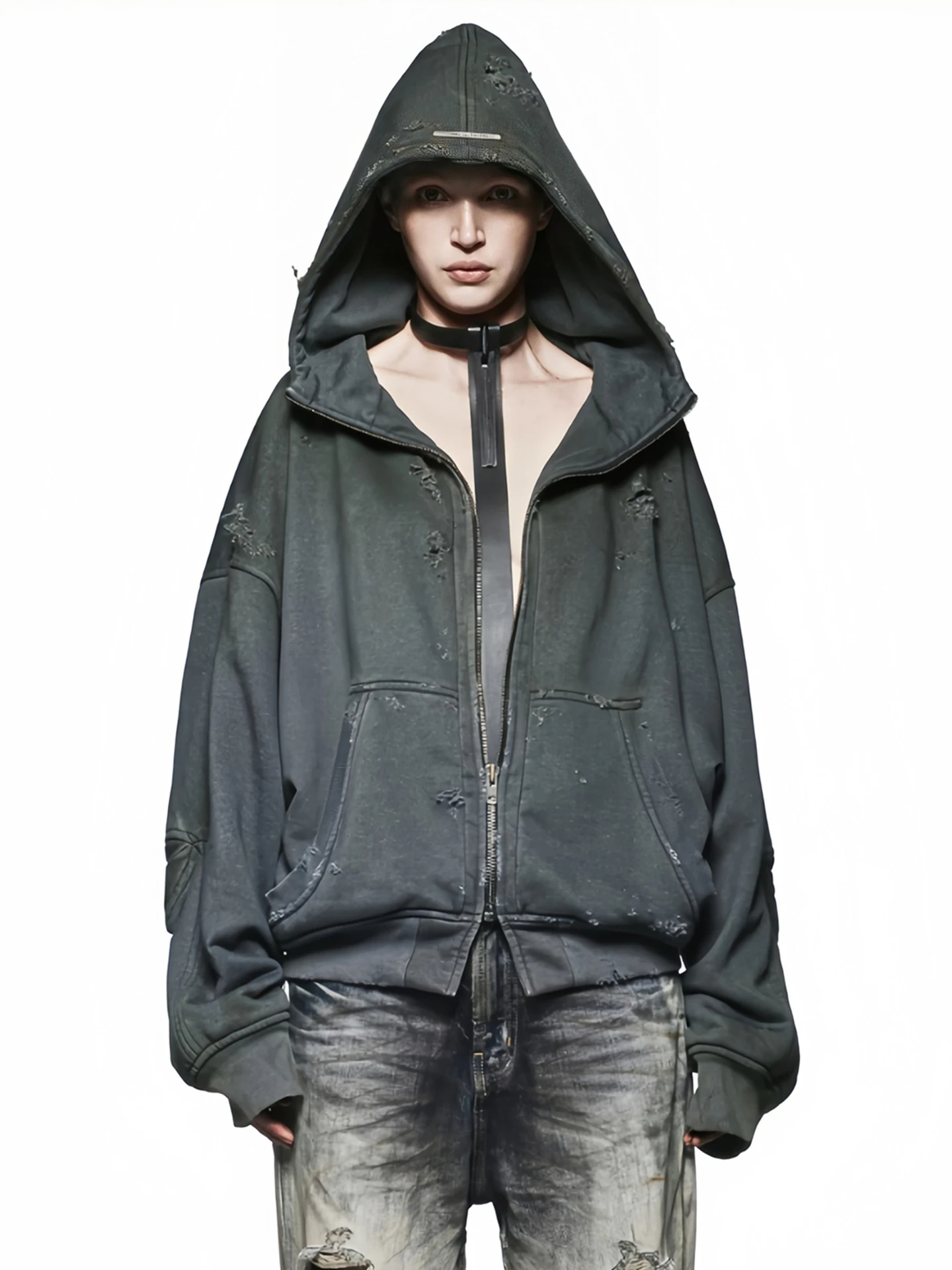 Latui Atelier Autumn Winter Vintage Distressed Gradient Logo Unisex Zipper Hoodie Jacket Men's Women's Cotton Hooded Sweatshirt