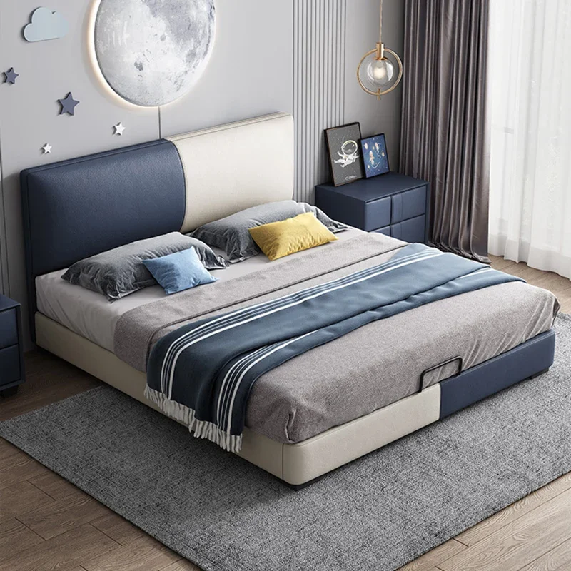 

Children's bed Solid wood boy prince Leather Light luxury modern two small apartment single adolescent boy single bed