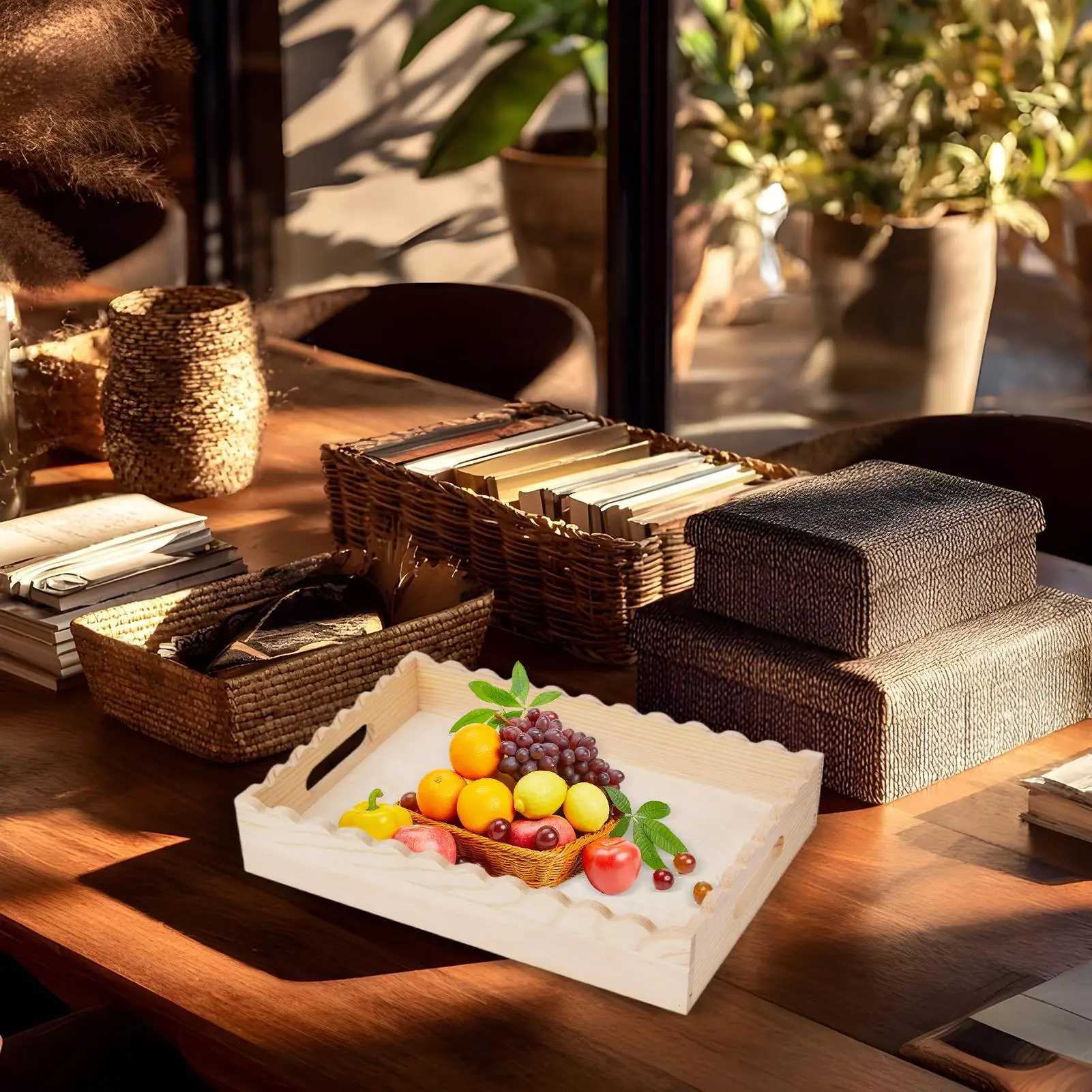 

Декоративный сервировочный поднос с зубцами, сервировочный поднос, декор-органайзер, дисплей, декор для фермерского дома, деревянный держатель с ручками для хранения