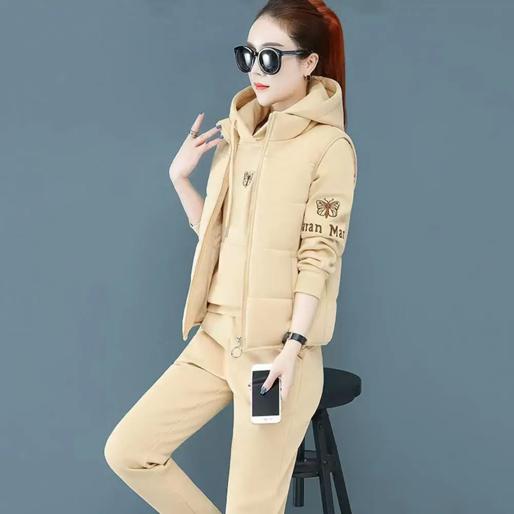 Casual Design Women Suit Women's Winter Tracksuit Set with Embroidered Hoodie Padded Coat Elastic Waist Trousers 3 for Cold